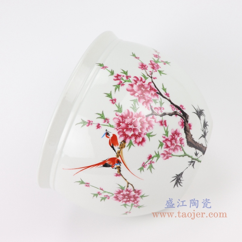  陶瓷器手绘花鸟纹青花鱼缸