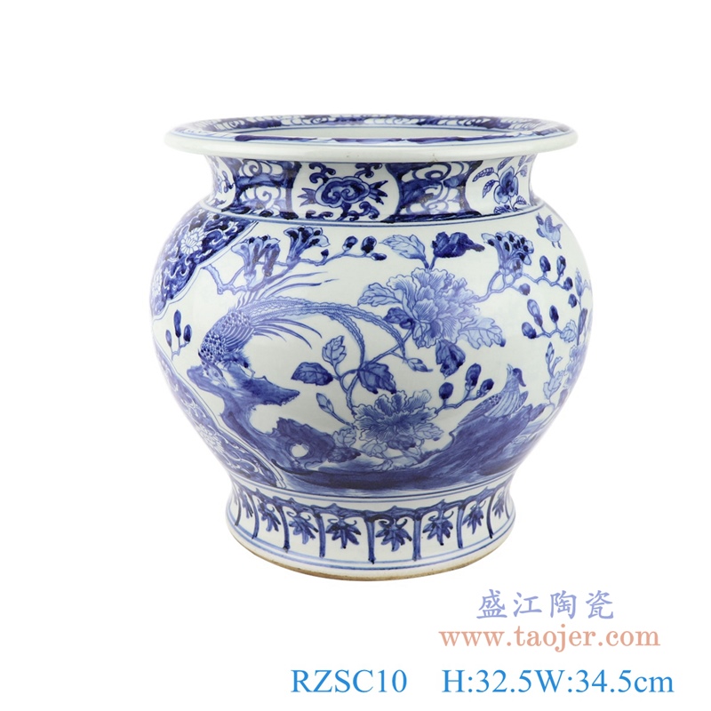 RZSC10  高仿古青花陶瓷器手绘花鸟纹鱼缸