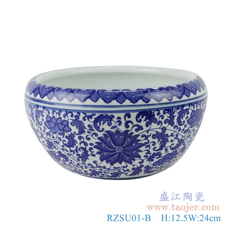 RZSU01-A 鱼缸大号青花养金鱼缸睡莲荷花正面