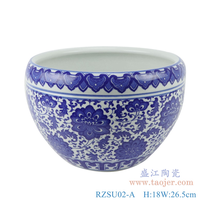 RZSU02-A 鱼缸小号青花养金鱼缸睡莲荷花正面