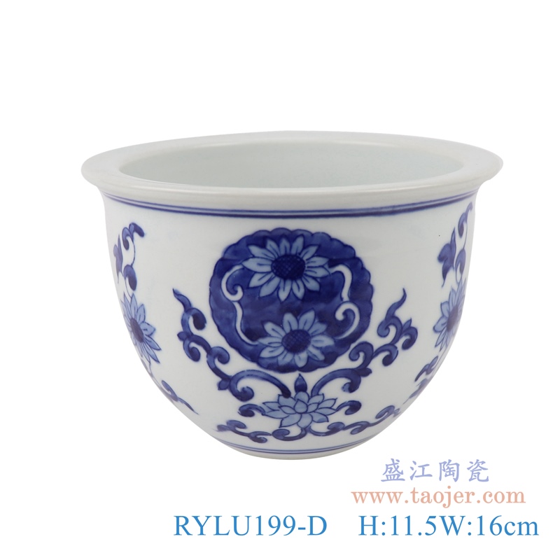 RYLU199-D青花缠枝菊花纹花盆正面