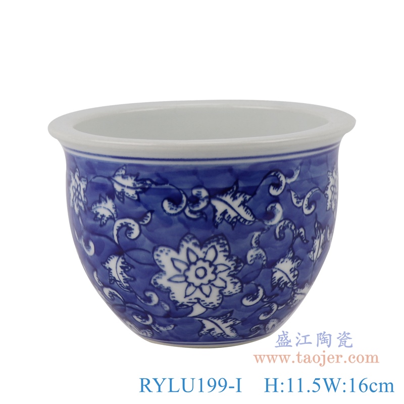 RYLU199-I青花冰梅缠枝莲花盆正面