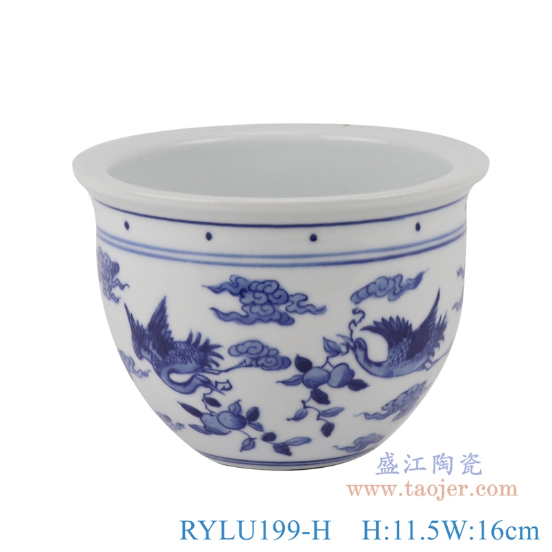 RYLU199-H 青花双凤呈祥花盆正面