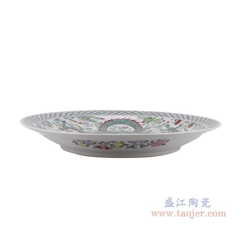 仿古斗彩五彩龙纹17寸大圆盘赏盘;产品编号：RZSY09-B       产品尺寸(单位cm):  高：6直径：43.5口径：底径：26重量：3.4KG