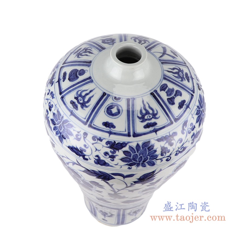 仿古元青花八宝缠枝莲梅瓶;产品编号：RZKR37-B       产品尺寸(单位cm):  高：43.5直径：26.5口径：底径：14重量：5.35KG