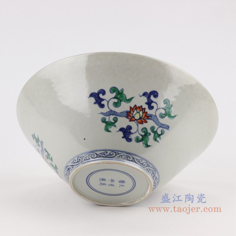 仿古彩色古彩五彩缠枝莲花卉斗笠碗大碗;产品编号：RZSZ05-H       产品尺寸(单位cm):  高：14直径：31口径：底径：12重量：2KG