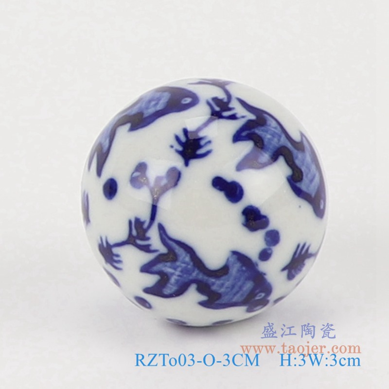 青花3厘米浮球圆球;产品编号：RZTo03-X-3CM       产品尺寸(单位cm):  高：3直径：3口径：底径：重量：0.1KG