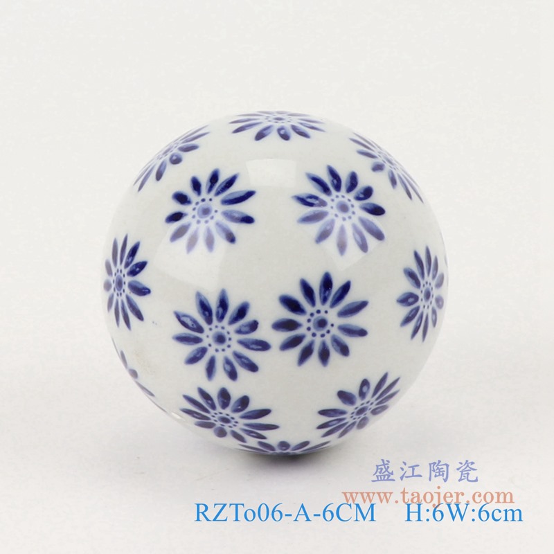 青花6厘米浮球圆球;产品编号：RZTo06-M-6CM       产品尺寸(单位cm):  高：6直径：6口径：底径：重量：0.1KG