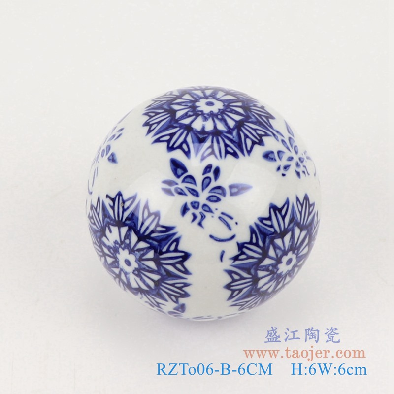 青花6厘米浮球圆球;产品编号：RZTo06-M-6CM       产品尺寸(单位cm):  高：6直径：6口径：底径：重量：0.1KG