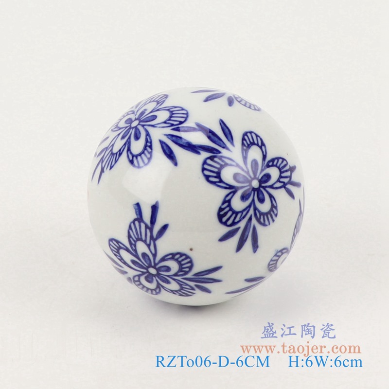 青花6厘米浮球圆球;产品编号：RZTo06-M-6CM       产品尺寸(单位cm):  高：6直径：6口径：底径：重量：0.1KG