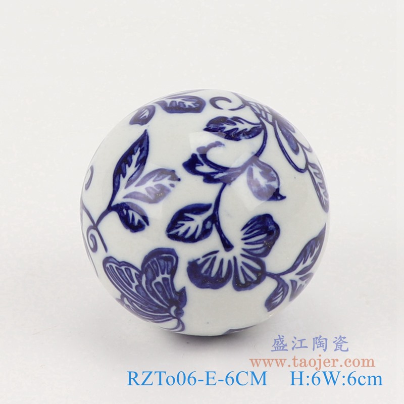 青花6厘米浮球圆球;产品编号：RZTo06-M-6CM       产品尺寸(单位cm):  高：6直径：6口径：底径：重量：0.1KG