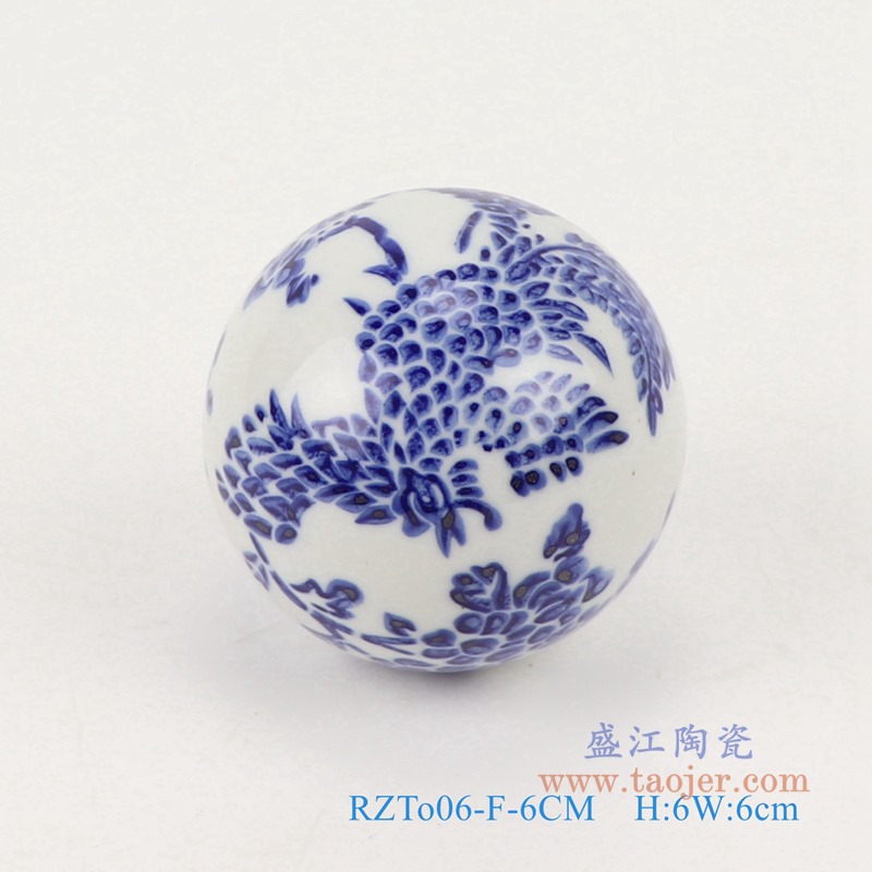 青花6厘米浮球圆球;产品编号：RZTo06-M-6CM       产品尺寸(单位cm):  高：6直径：6口径：底径：重量：0.1KG