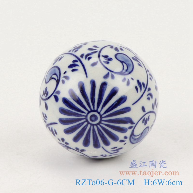 青花6厘米浮球圆球;产品编号：RZTo06-M-6CM       产品尺寸(单位cm):  高：6直径：6口径：底径：重量：0.1KG