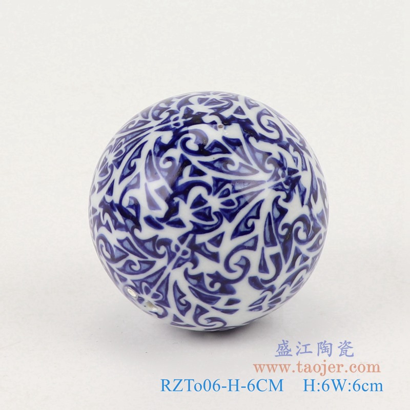 青花6厘米浮球圆球;产品编号：RZTo06-M-6CM       产品尺寸(单位cm):  高：6直径：6口径：底径：重量：0.1KG