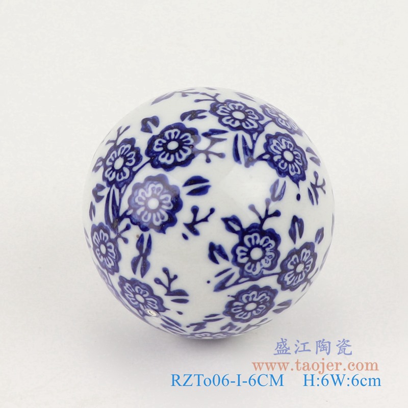 青花6厘米浮球圆球;产品编号：RZTo06-M-6CM       产品尺寸(单位cm):  高：6直径：6口径：底径：重量：0.1KG