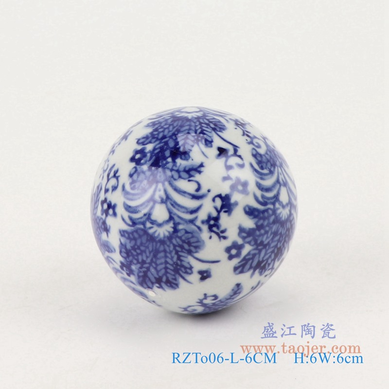 青花6厘米浮球圆球;产品编号：RZTo06-M-6CM       产品尺寸(单位cm):  高：6直径：6口径：底径：重量：0.1KG