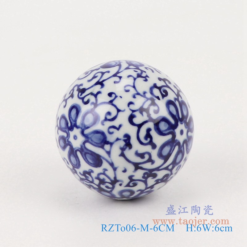 青花6厘米浮球圆球;产品编号：RZTo06-M-6CM       产品尺寸(单位cm):  高：6直径：6口径：底径：重量：0.1KG