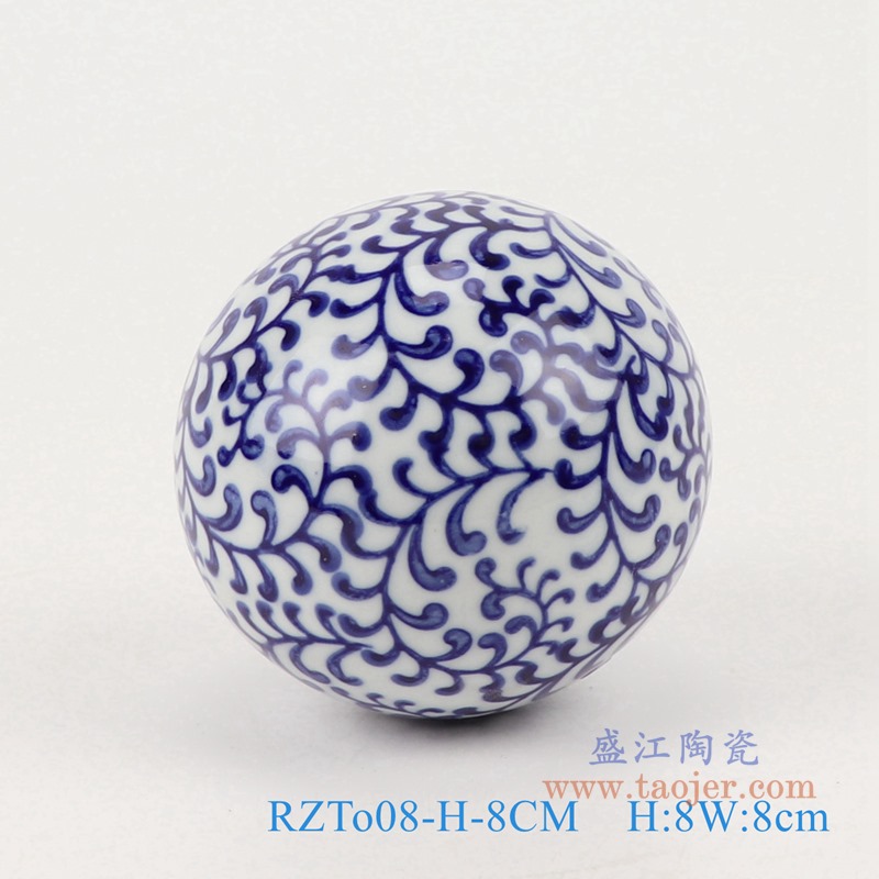 青花8厘米浮球圆球;产品编号：RZTo08-I-8CM       产品尺寸(单位cm):  高：8直径：8口径：底径：重量：0.15KG