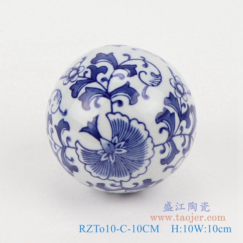 青花10厘米浮球圆球;产品编号：RZTo10-A-10CM       产品尺寸(单位cm):  高：10直径：10口径：底径：重量：0.45KG