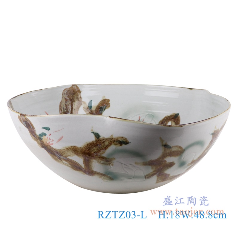 窑变玉兰花异形水浅大号;产品编号：RZTZ03-L       产品尺寸(单位cm):  高：18直径：48.8口径：底径：22.8重量：8KG