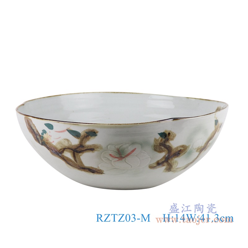 窑变玉兰花异形水浅中号;产品编号：RZTZ03-M       产品尺寸(单位cm):  高：14直径：41.3口径：底径：19重量：4.5KG