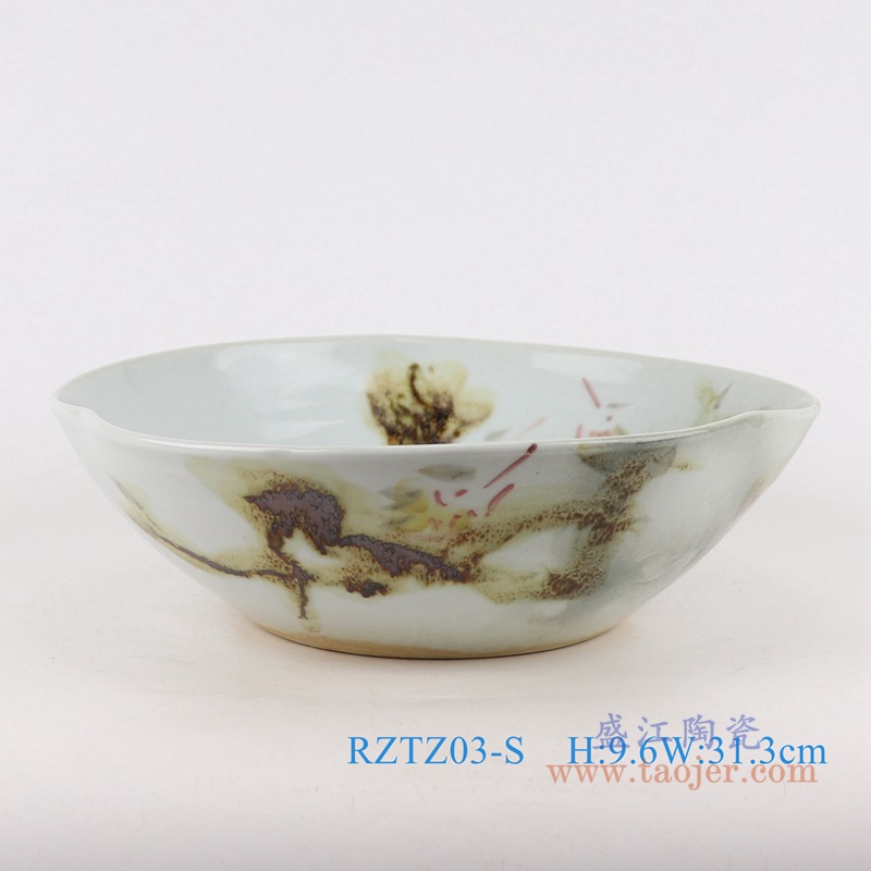 窑变玉兰花异形水浅小号;产品编号：RZTZ03-S       产品尺寸(单位cm):  高：9.6直径：31.3口径：底径：15.5重量：1.7KG