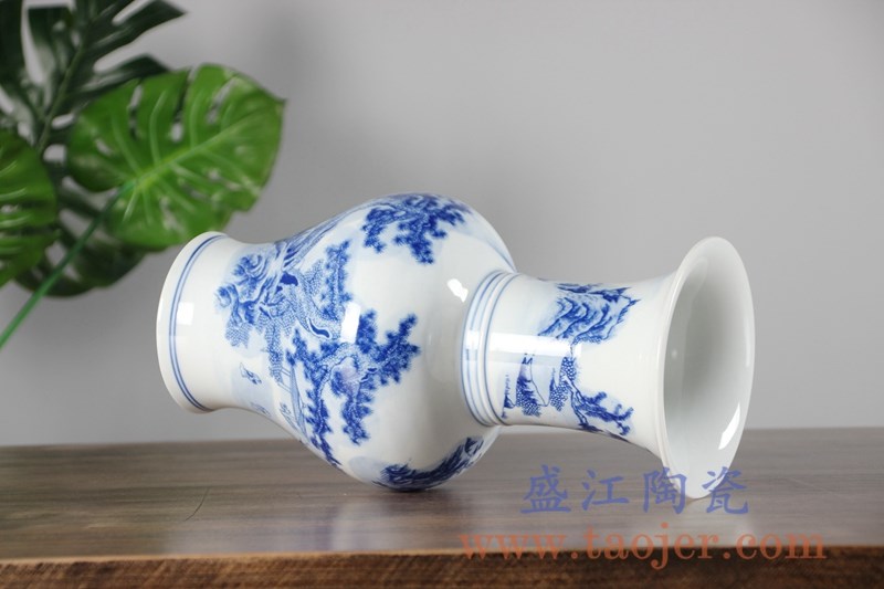 青花山水花菇小号;产品编号：RYCI43-b 产品尺寸(单位cm): 高：33.2直径：17.7口径：底径：11.2重量：2.4KG