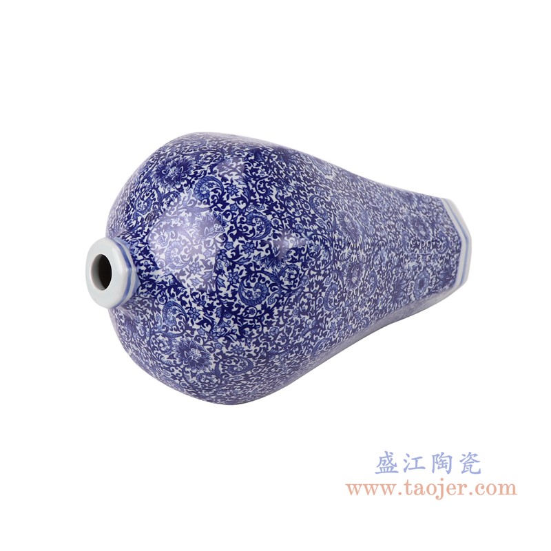 青花缠枝莲八方梅瓶;产品编号：RZAP18       产品尺寸(单位cm):  高：40直径：22.5口径：底径：11.4重量：3.4KG