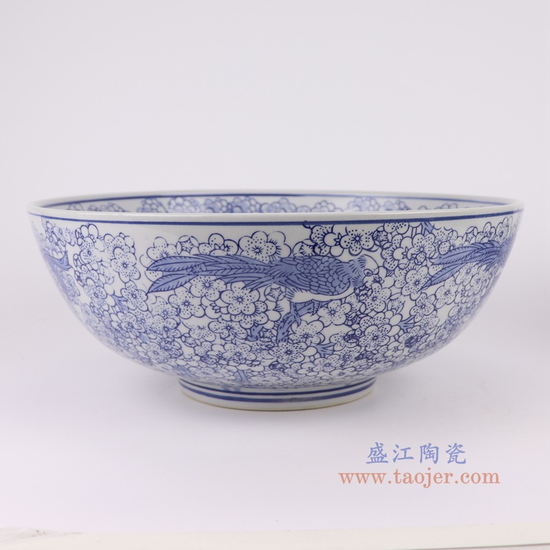 青花花鸟大碗，产品编号：RXAE-FL17-082       产品尺寸(单位cm):  高13.5直径34.2口径底径13.9重量3.2KG