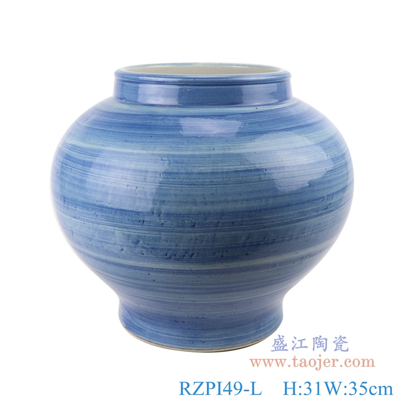 青花条纹缸坛罐大号；产品编号：RZPI49-L       产品尺寸(单位cm):  高：31直径：35口径：19.5底径：20重量：7.8KG