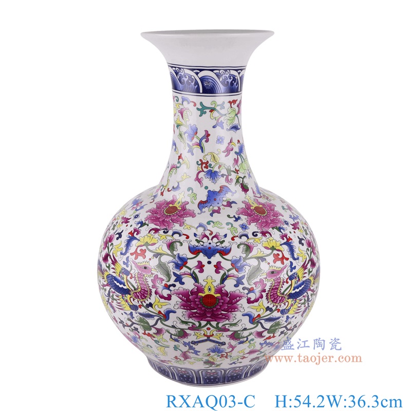 青花五彩缠枝莲赏瓶，产品编号：RXAQ03-C       产品尺寸(单位cm):  高54.2直径36.3口径底径20.4重量8.65KG