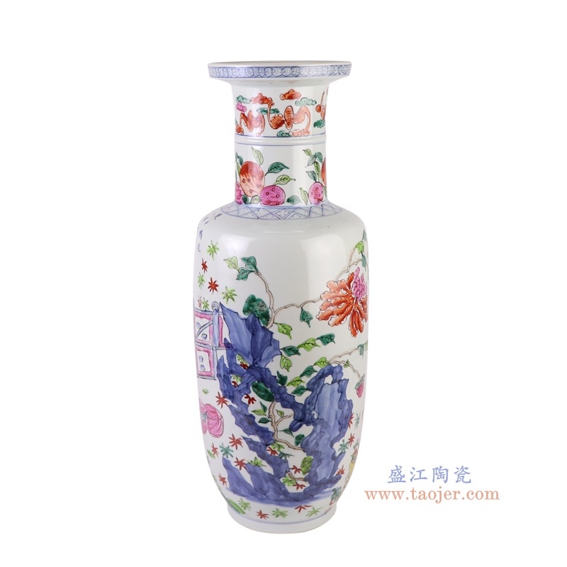 300件青花粉彩红绿斗彩刮筋人物棒槌瓶，产品编号：RZQF12       产品尺寸(单位cm):  高57直径21口径底径13.6重量6.2KG