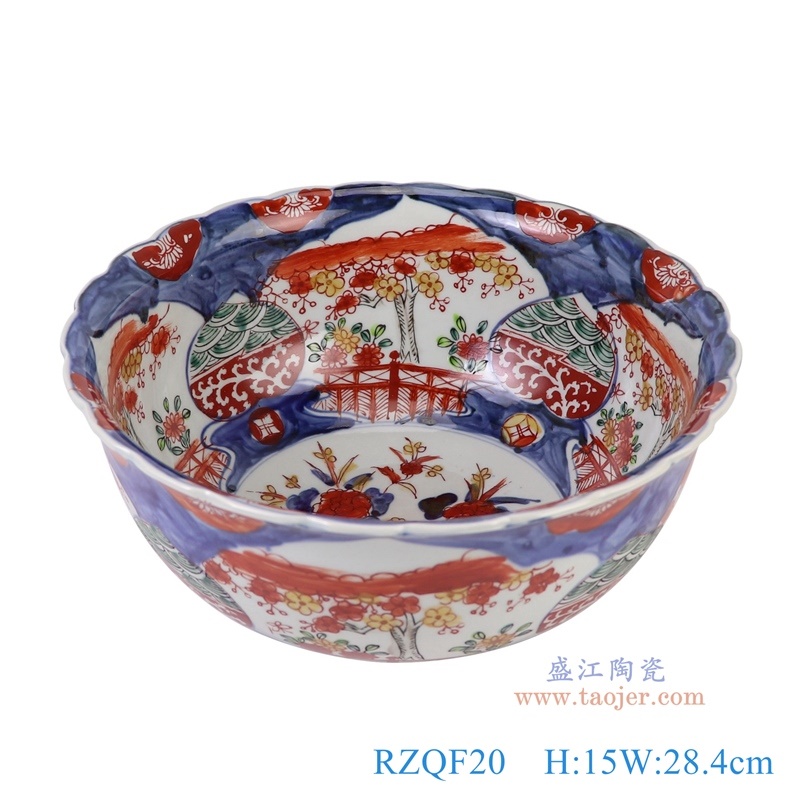 青花矾红树花碗小号，产品编号：RZQF20       产品尺寸(单位cm):  高15直径28.4口径底径13.8重量2.15KG