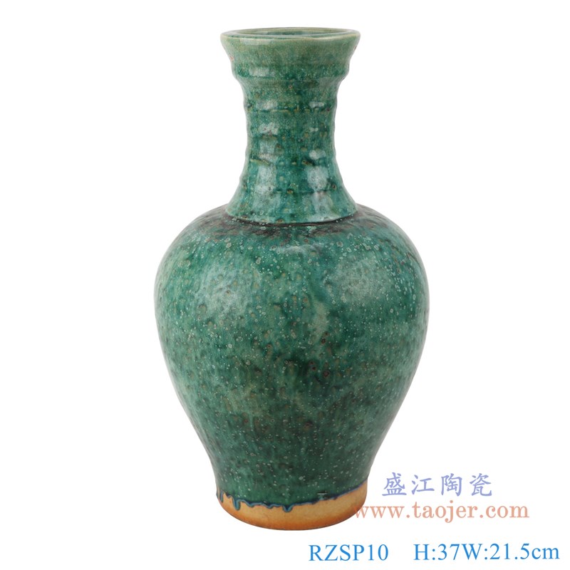 仿古窑变绿釉竹节纹类观音花瓶；产品编号：RZSP10       产品尺寸(单位cm):  高：37直径：21.5口径：9.8底径：11.7重量：2.9KG