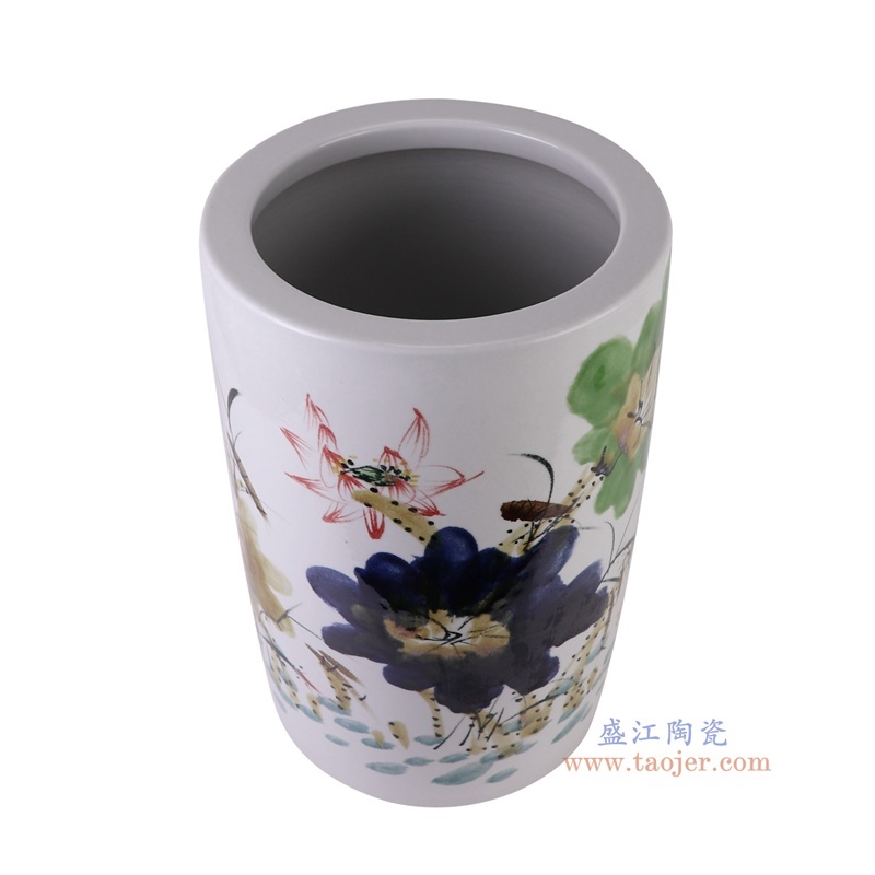 窑变粉彩荷花箭筒伞筒直筒缸，产品编号：RZTH03       产品尺寸(单位cm):  高44.5直径28.3口径底径重量11.35KG