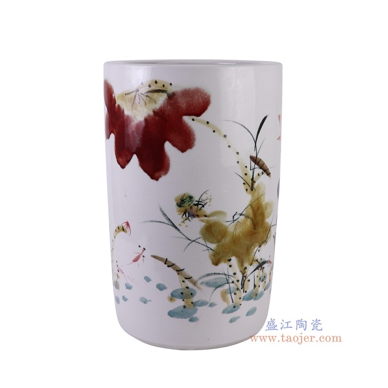 窑变粉彩荷花箭筒伞筒直筒缸，产品编号：RZTH03       产品尺寸(单位cm):  高44.5直径28.3口径底径重量11.35KG