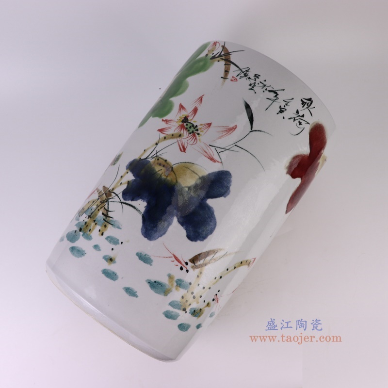 窑变粉彩荷花箭筒伞筒直筒缸，产品编号：RZTH03       产品尺寸(单位cm):  高44.5直径28.3口径底径重量11.35KG