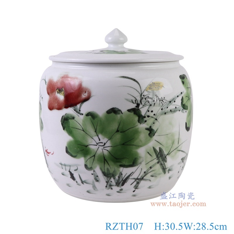 窑变粉彩荷花米缸西瓜缸，产品编号：RZTH07       产品尺寸(单位cm):  高30.5直径28.5口径底径20.5重量7.25KG