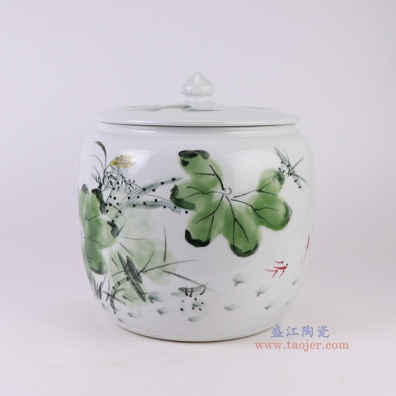 窑变粉彩荷花米缸西瓜缸，产品编号：RZTH07       产品尺寸(单位cm):  高30.5直径28.5口径底径20.5重量7.25KG