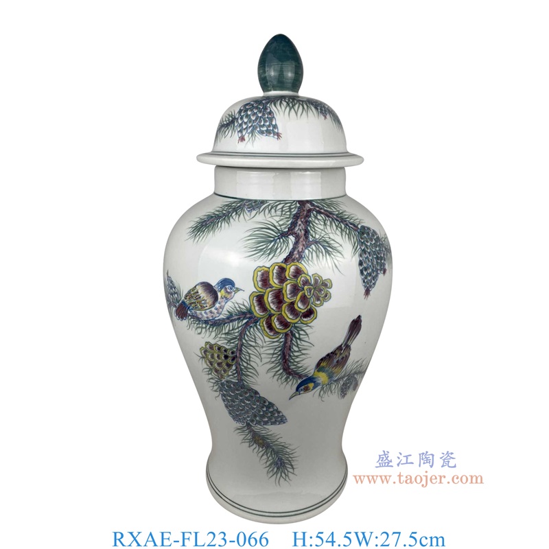 RXAE-FL23-066 彩绘松果鸟将军罐 高54.5直径27.5 