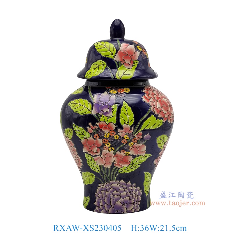 RXAW-XS230405 黑底彩绘芍药花卉将军罐 高36直径21.5