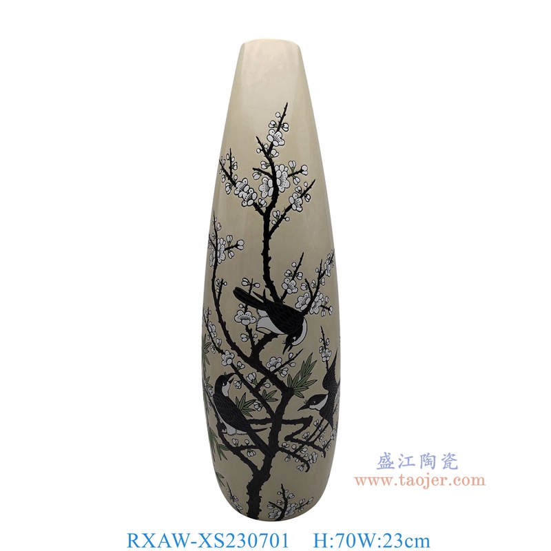 RXAW-XS230701 灰白底彩绘底喜上眉梢花鸟直筒花瓶大号 高70直径23