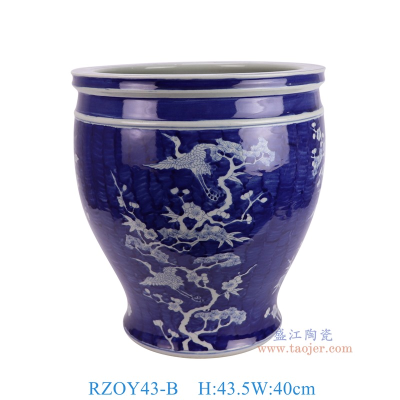 RZOY43-B 青花蓝底仙鹤纹大缸 高43.5直径40底径26.5重量14.9KG