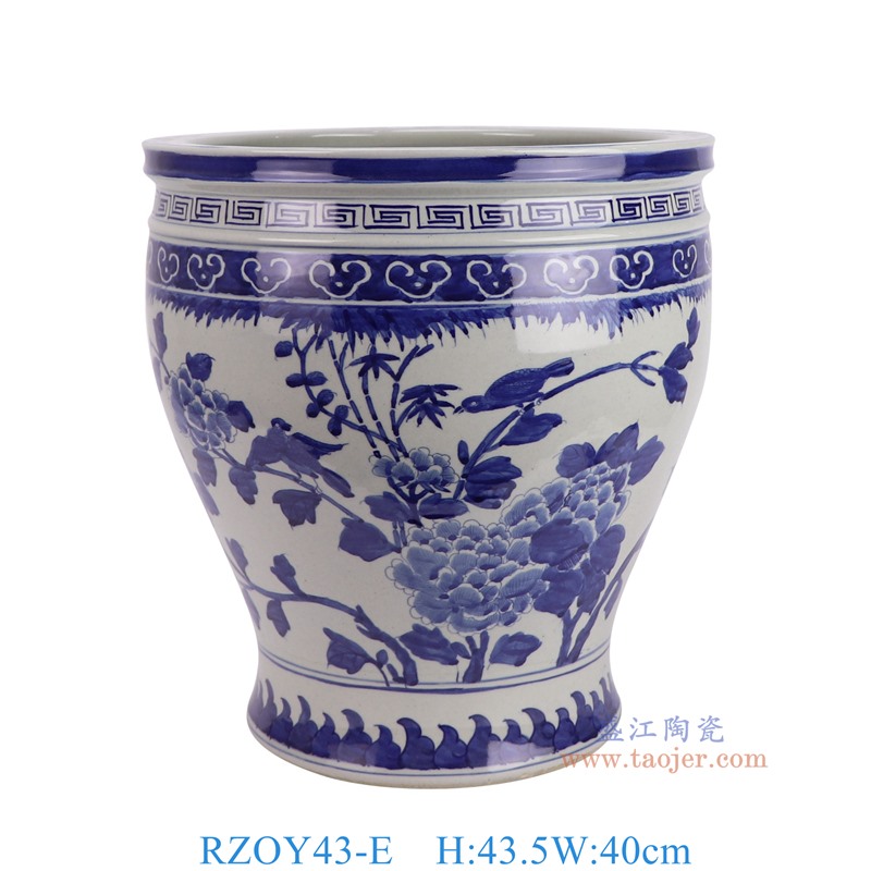 RZOY43-E 青花花鸟纹大缸 高43.5直径40底径26.5重量14.9KG