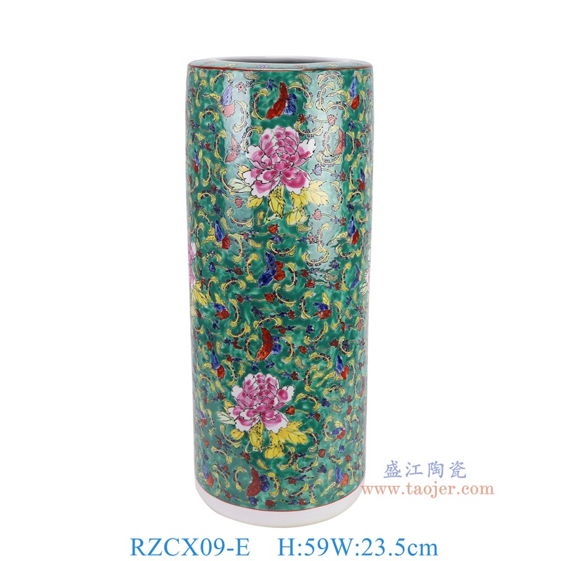 RZCX09-E粉彩绿底花蝶纹箭筒伞筒