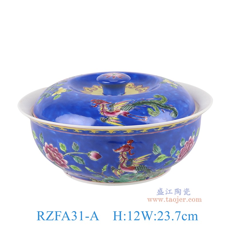 RZFA42-A-ZUHE 娘惹瓷粉彩深蓝底凤凰花鸟纹56件餐具套装| 景德镇盛江