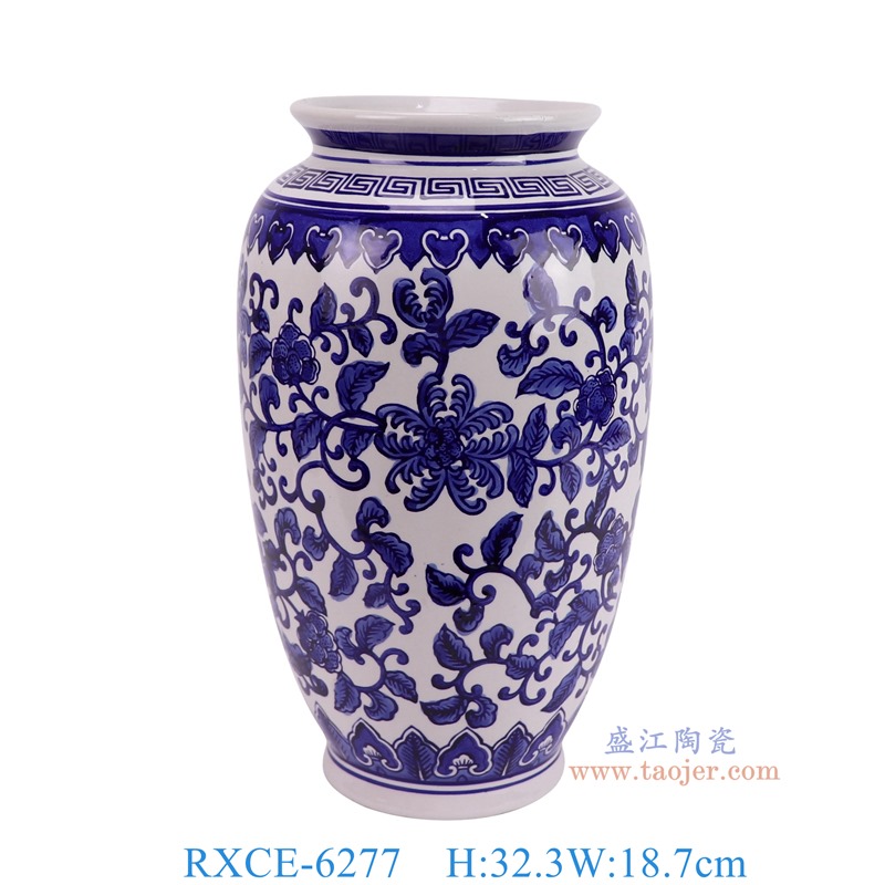 RXCE-6277青花缠枝花叶纹冬瓜瓶正面图