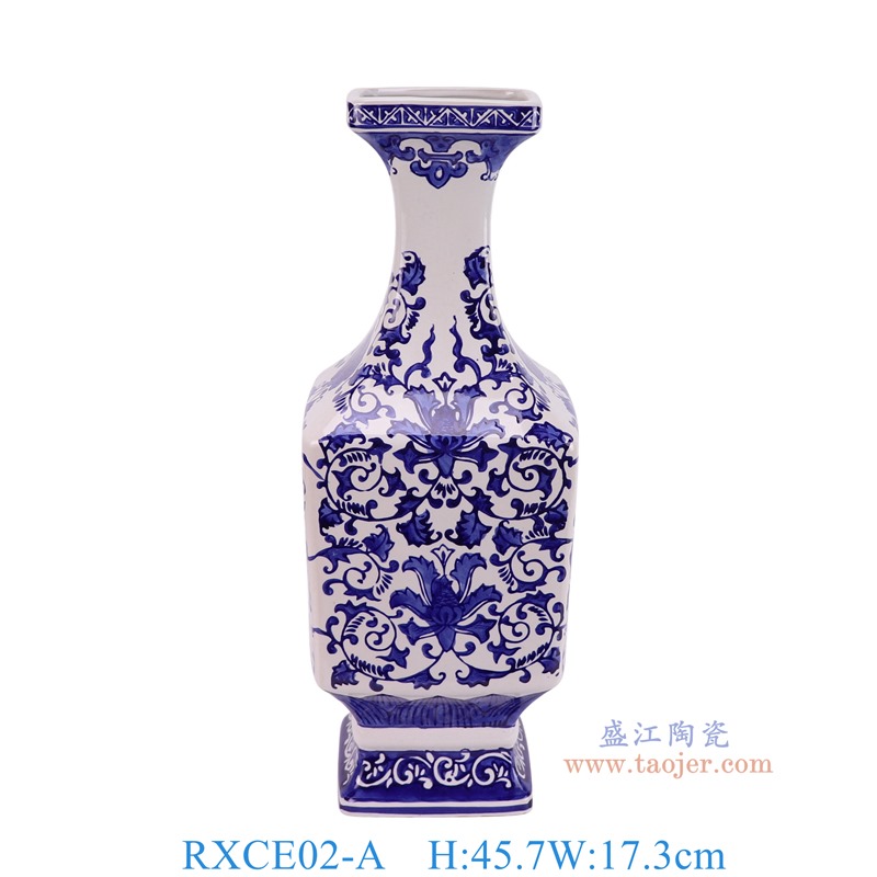 RXCE02-A青花缠枝莲方口瓶正面图