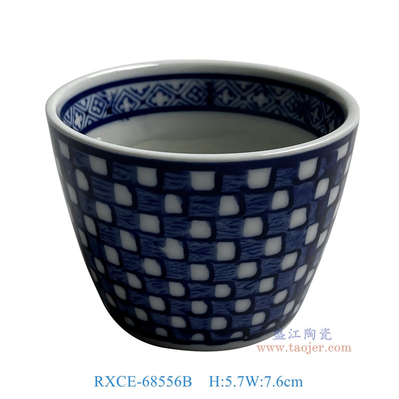 RXCE-68556B 青花蓝白方格杯子 高5.715直径7.62