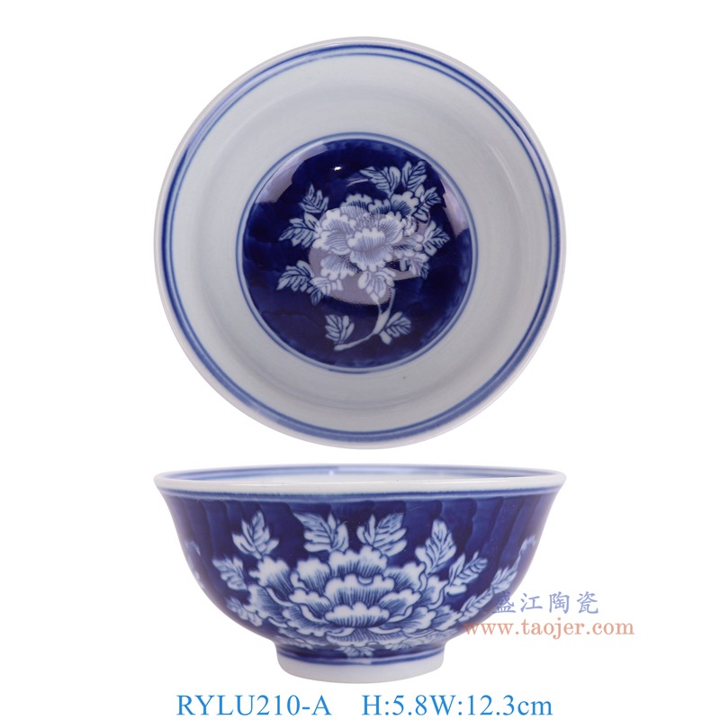 RYLU210-A青花牡丹纹4.8寸小碗